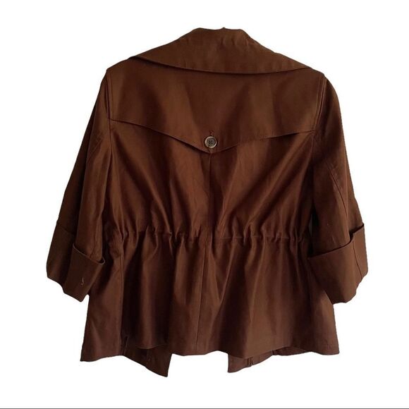 ANNE KLEIN Brown Cotton Stretch Button Front Jacket With Wide Sleeves M - Picture 7 of 8